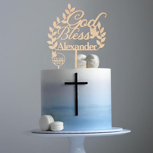 Party to Be Cake Topper Taufe Personalisiert mit Namen Tortenstecker Deko in Holz Custom Gott Segen Kuchen Topper Dekoration (Design 05) von Party to Be