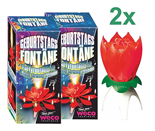 2er Set Geburtstagsfontäne mit Musik rot Singene Blume Happy Birthday Fontäne von PARTY