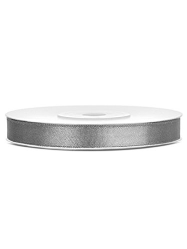 Florsol 25m Satinband Satin Geschenkband grau Silber 6mm breit von PartyDeco