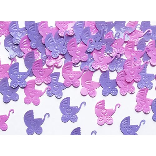 Konfetti Kinderwagen 18x19mm 15g - Party Dekoration für Baby oder Kindergeburtstag - Babyparty Tischdeko Mädchen - Tischkonfetti Streudeko - Confetti - Rosa Lila von PartyDeco