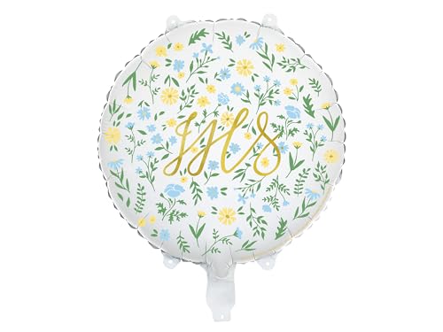 Folienballon IHS 45cm Helium rund Blumen Motiv - geblümter Luftballon Heliumballon Weiß Gold Grün - Partyballon Blumenmuster - Kommunion Deko - Konfirmation Partydeko von PartyDeco