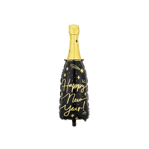 Folienballon Sekt Flasche 27x88cm mit Schriftzug Happy New Year - zur Befüllung mit Luft oder Helium - großer Folien Luftballon für Silvester Party Geburtstag - Gold von PartyDeco