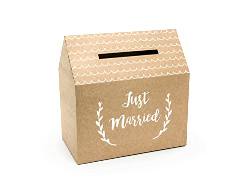 Geschenkbox Just Married Kraftpapier 30,5 cm x 1 Stück für Hochzeit braun weiß Natur Hochzeitsdeko Kartenbox von PartyDeco