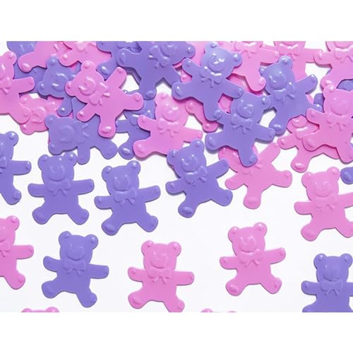 Konfetti Teddybär 18x19mm 15g - Bärchen Deko für Baby oder Kindergeburtstag - Babyparty Tischdeko Mädchen - Tischkonfetti Streudeko - Confetti - Rosa Lila von PartyDeco