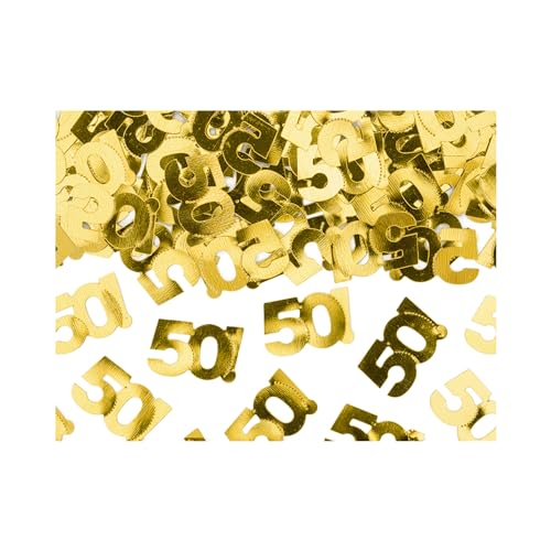 Konfetti Zahl 50 2x1cm 15g - Zahlenkonfetti für Geburtstag Jubiläum goldene Hochzeit - Streudeko Tischkonfetti - Tischdeko - Confetti - Gold von PartyDeco