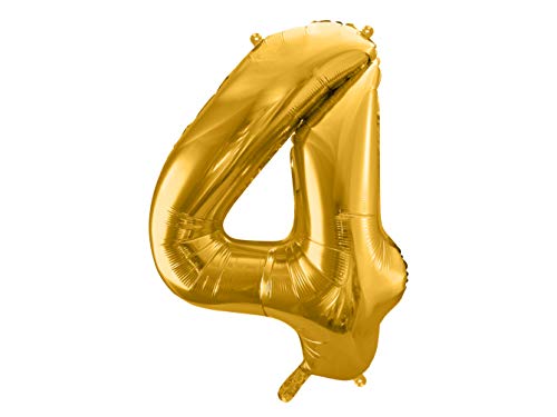 PartyDeco Helium Luftballon - Geburtstag Deko - Folienballon - Zahl 4 - Gold - 86 cm von PartyDeco