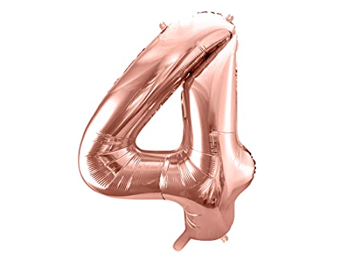 PartyDeco Helium Luftballon - Geburtstag Deko - Folienballon - Zahl 4 - Rose Gold - 86 cm von PartyDeco