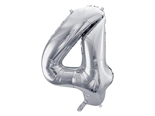 PartyDeco Helium Luftballon - Geburtstag Deko - Folienballon - Zahl 4 - Silber - 86 cm von PartyDeco