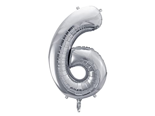 PartyDeco Helium Luftballon - Geburtstag Deko - Folienballon - Zahl 6 - Silber - 86 cm von PartyDeco