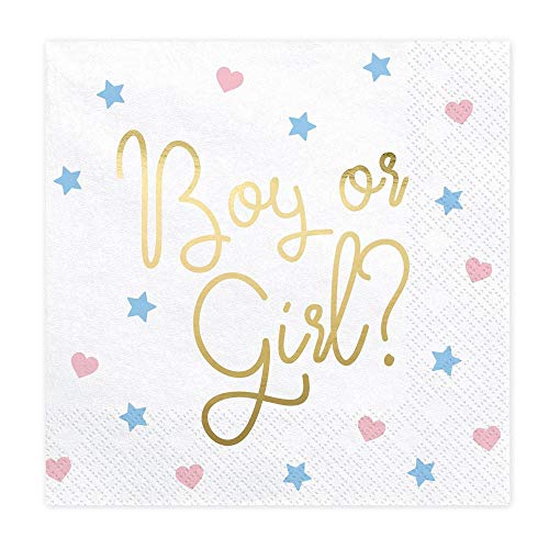 PartyDeco 20 Papierservietten mit Aufschrift "Boy or Girl" für Gender Reveal Party, Mittel von Luck and Luck