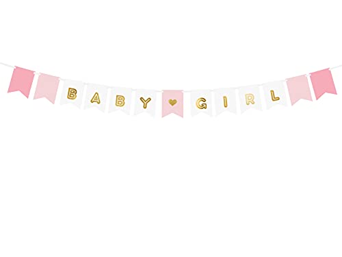 PartyDeco Banner Baby Girl in Gold Banner für Baby Shower Gender Reveal Party Inschrift Girlande für Taufe Geburtstag Party Überraschung für Mama von PartyDeco