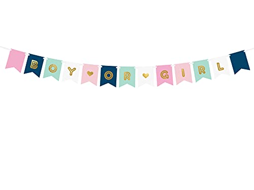 PartyDeco Banner Boy or Girl in Gold Banner für Baby Shower Gender Reveal Party Inschrift Mädchen Junge Girlande für Geburtstag Überraschungsparty für Mama von PartyDeco