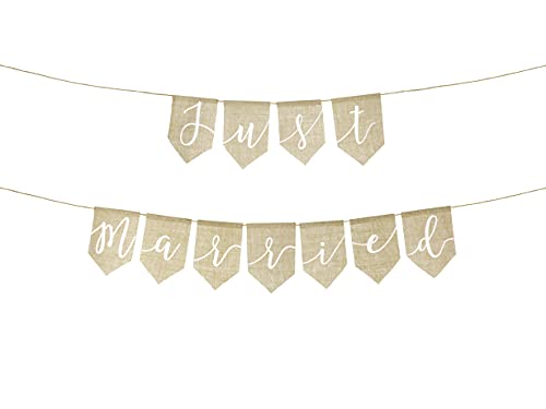 PartyDeco Banner "Just married" 23x185cm Hochzeit Party Familientreffen Textilmaterial von PartyDeco