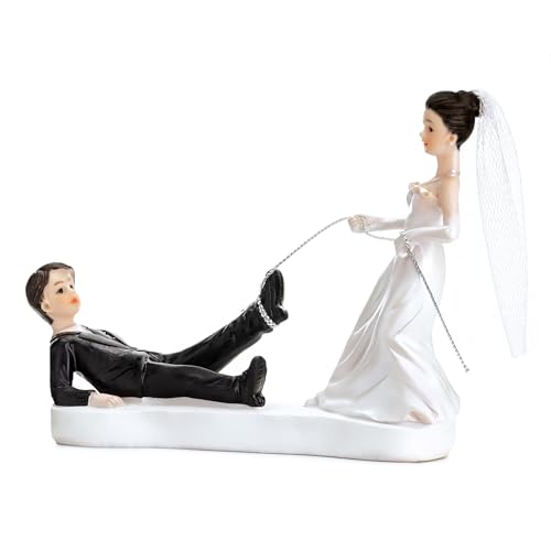 Tortenfigur Hochzeit 11,5cm - Brautpaar Figuren mit Seil - Hochzeitstorte Deko Tortendeko Tortenaufsatz Cake Topper - Hochzeitsdeko Torte - Hochzeitstortenfiguren Weiß Schwarz von PartyDeco