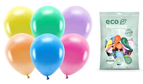 PartyDeco Eco Metallic Latex Luftballons 100Stk 12 Zoll Helium Metallballons für Geburtstag Hochzeit Baby Shower Christams Naturlatex Luftballons (Mischfarbe) von PartyDeco