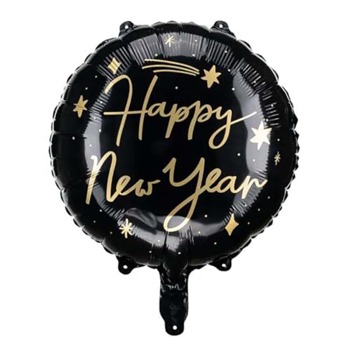 PartyDeco Folienballon Happy New Year, 45 cm, schwarz von PartyDeco