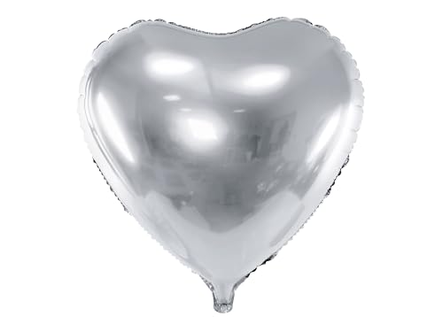 PartyDeco Folienballon Herz 35cm - Ballon für Helium oder Luft Folienballon Mylar Herzform Silber Metall Ø 45 cm - Silber von PartyDeco
