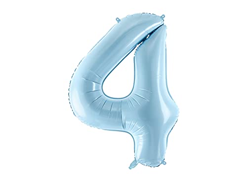 PartyDeco Folienballon Nummer "4" Hellblau-Geburtstag Hochzeit Jahrestag Folienballon Nummer "4"- Hellblau Größe ca. 86 cm Geburtstag Hochzeit Verlobung Silvesterparty Folienballon Hel Deko Geburtstag von PartyDeco