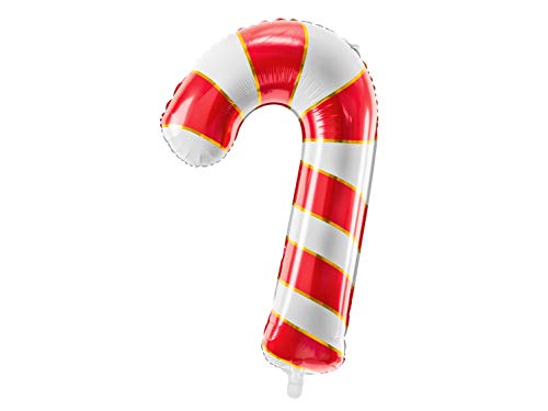 PartyDeco Folienballon in Form einer Zuckerstange in Weiß mit roten Streifen- Dekoration für Weihnachten Weihnachtsmann- Größe: ca. 50 x 82 cm Ballon für Hel Air Weihnachtsdekoration von PartyDeco