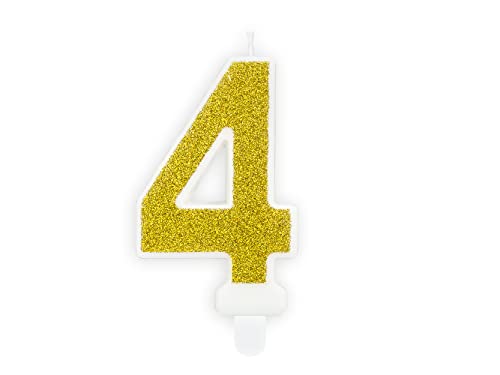 PartyDeco Geburtstagskerze Zahl 4 Zahlenkerze 7cm Kuchenkerze Tortendeko Kindergeburtstag Glitzerkerze Gold Geburtstag Kerze Nummer 4 Gold Glitter von PartyDeco