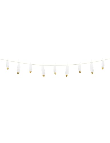 PartyDeco Girlande Federn Weiß-Gold hängende Dekoration Banner Zubehör für Erstkommunion Hochzeit Taufe von PartyDeco