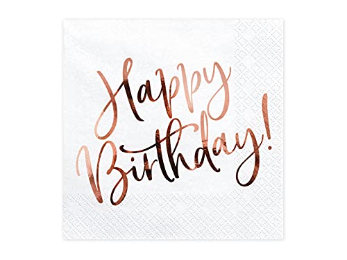 PartyDeco Happy Birthday Weiße Servietten 33x33cm 20 Stk. Geburtstag von PartyDeco