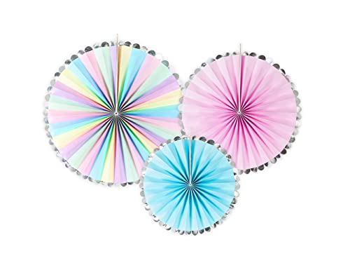 Papier Rosetten Deko 21-30cm 3er Set Dekofächer Papierfächer Blumen hängend Kindergeburtstag Deko von PartyDeco