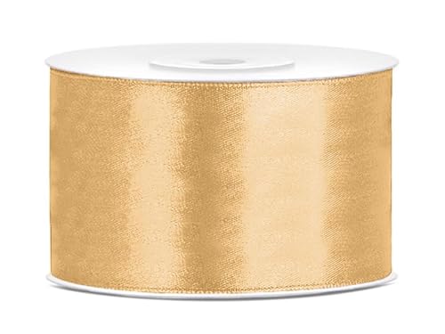 PartyDeco Satin Geschenkband Honig Gold 25m 38mm breit von PartyDeco