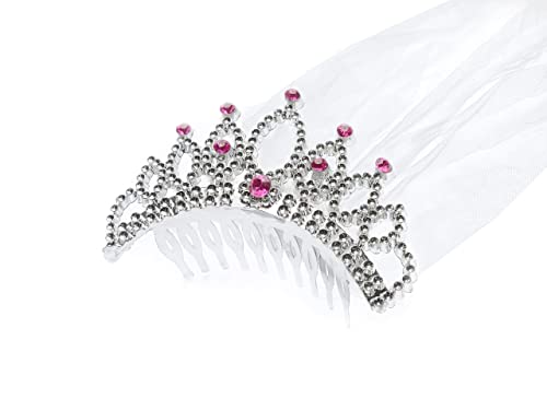 PartyDeco Silber Tiara mit Schleier Braut Dekoration Kopfschmuck Verkleidung Braut Haar Zubehör Neujahr Ball von PartyDeco