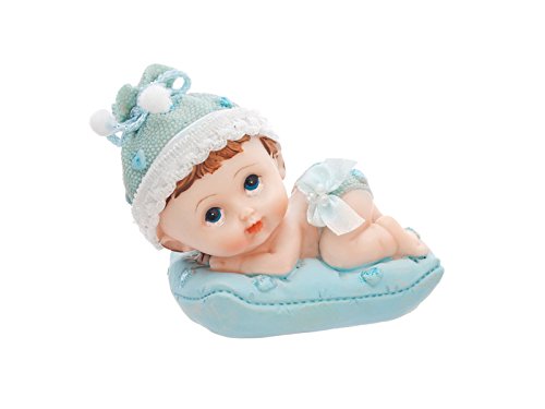 Tortenfigur Baby Junge auf Kissen 9cm Cake Topper Tortenaufsatz Tortendeko Kuchendeko Babyparty Deko/PartyDeco Boy Shape Cake Figurine Kommunion Dekoration Tischdekorationen von PartyDeco