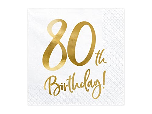 PartyDeco Servietten 80.Geburtstag 20 Stück 33x33cm 3-lagig Papierservietten Geburtstagsservietten von PartyDeco