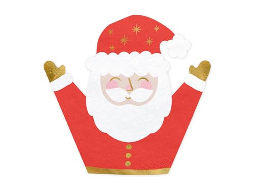 Servietten Weihnachtsmann 16x15cm 20 Stück 3-lagig - Serviette Weihnachten Nikolaus - Einweg Papierservietten Weihnachtsservietten - Weiß Rot Gold von PartyDeco