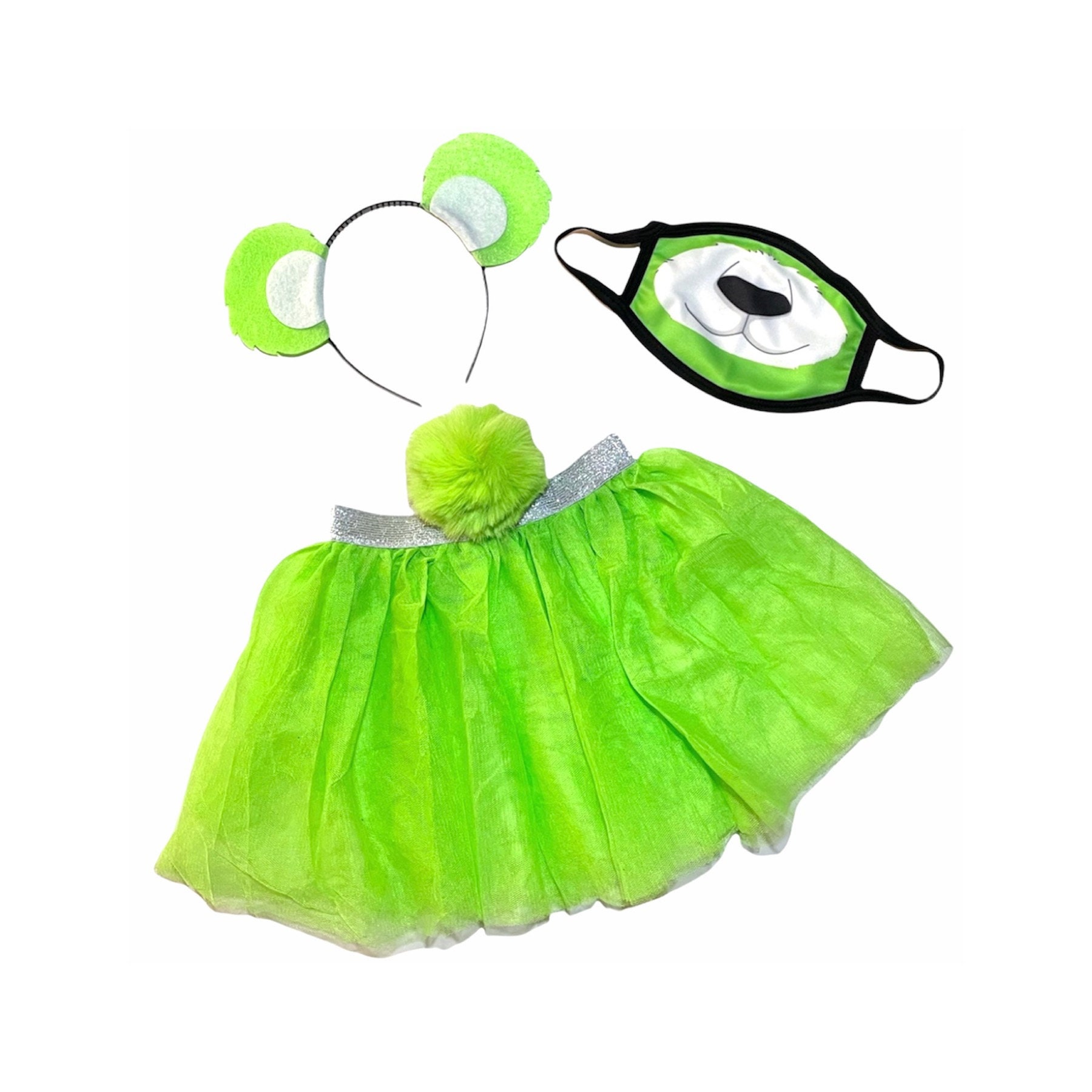 Lindgrünes Stirnband Tutu Tail Gesichtsmaske Bär Ohren Geburtstagsparty Favorien Damen Mädchen Kostümpflege Bunt Baby Babys Kind Erwachsene von PartyEars