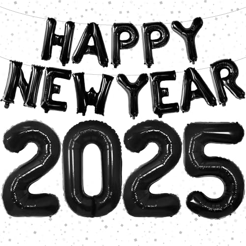 2025 Silvester Party Supplies - Jumbo Black 40 Inch 2025 Balloons 16 Inch Happy New Year Foil Balloons for 2025 New Years Decorations NYE Party Decorations Set von PartyGarden