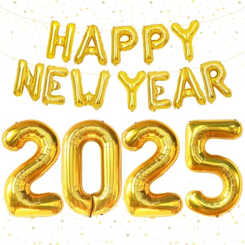 2025 Silvester Party Supplies - Jumbo Gold 40 Zoll 2025 Luftballons 16 Zoll Happy New Year Folienballons für 2025 Neujahr Dekorationen NYE Party Dekorationen Set von PartyGarden