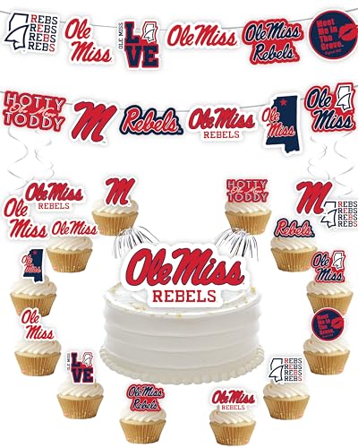 Ole Miss Rebels Partyzubehör (42 Stück) für Universität von Mississippi Abschlussfeier, Tailgating und Geburtstagsfeier Dekorationen mit Banner und Cake Toppers Dekorationen (Ole Miss Rebels) von PartyKandy