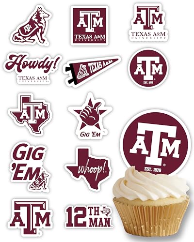 Texas A&M Cupcake-Topper (24 Stück) Texas AM University Partyzubehör für TAMU Aggies Buckeyes Fußball, Geburtstagsgeschenk, Abschlussfeier Dekorationen (Texas A&M) von PartyKandy