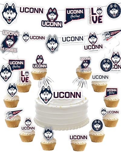 UConn Huskies Partyzubehör (42 Stück) für University of Connecticut Graduation, Tailgating und Geburtstagsfeier Dekorationen mit UConn Huskies Banner und Cake Toppers Dekorationen (UConn Huskies) von PartyKandy