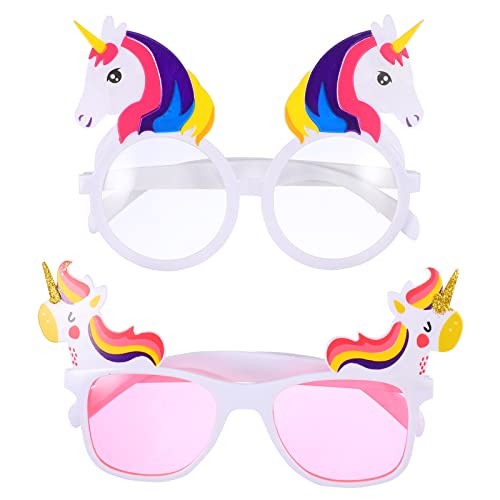 2st Einhorn-Brille Cartoon-Brille Lustiges Brillengestell Blöde Sonnenbrille Regenbogenbrille Party Requisiten Brille Einhörner-Party-brillengestelle Kind Karikatur STK Füllung von PartyKindom