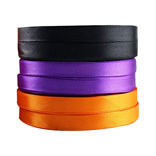 Dekoband für Halloween, 1 cm, Seidenband, Geschenkband, Verpackung, Schwarz, Orange, Violett, 3 Stück von PartyKindom