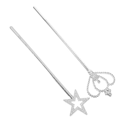 PartyKindom 2 Stück versilberter Sternstab böser Zauberstab Glitzer Zauberstab Prinzessin für kleine Mädchen Fee Schmetterlings- und Sternstäbe silberner Sternenstab Zauberstäbe Abs Silver von PartyKindom