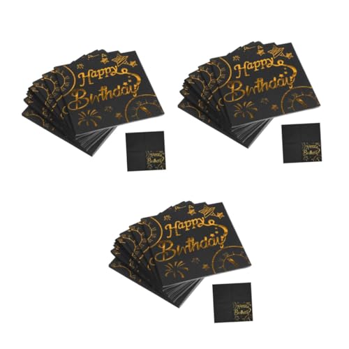 PartyKindom 3 Sätze Geburtstagsserviette Abendessenservietten Alles Zum Geburtstag Servietten Geburtstagstischdekorationen Servietten Für Die Party Black Papier 50 Stück * 3 von PartyKindom