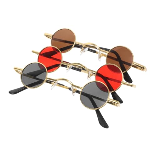 PartyKindom 3 Stück Kleiner runder Brillenrahmen Vintage Retro runde Brille für Festivals Kreis- mit roten Gläsern STK von PartyKindom