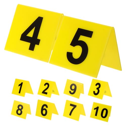 PartyKindom 3sets Nummernschild Seriell Platzkarten Mit Namen Ausstellungsständer Für Handwerksmessen Spielnummer-marker Zahlenspiel Reservierte Tischschilder Etiketten Yellow Acryl 10pcs*3 von PartyKindom