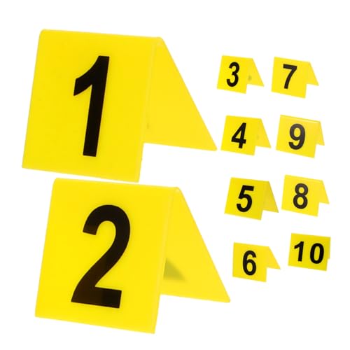 PartyKindom 4sets Nummernschild Namenskarten Für Den Tisch Spiele Zweiseitige Tischnummern Zahlen Acrylschild Hochzeitsdeko Tischnummern Für Restaurant Kompakter Beweismarker Yellow 10pcs*4 von PartyKindom