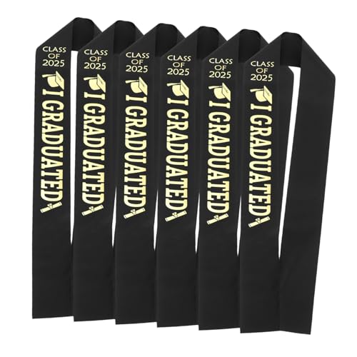 PartyKindom 6 Stück 2025 Abschlussfeier-Träger Abschlussfeier Schärpe Graduationsschärpe Abschluss Graduierung Sash Abschlussschärpe selber machen Abschluss liefert Satin Black von PartyKindom