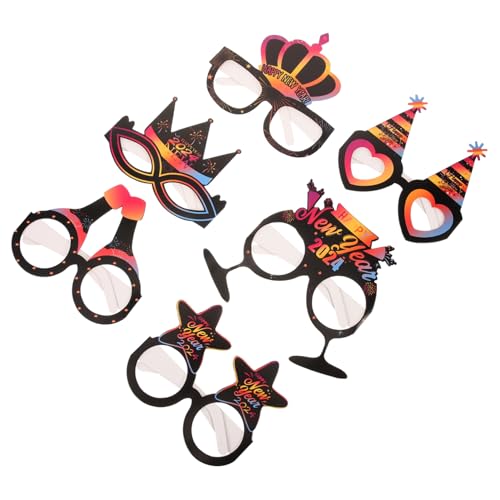 PartyKindom 6st 2024 Neujahr Farbe Schwarz Gold 3D-Brille Brillengestelle Für Das Neue Jahr Brillen Foto Requisiten Lustige Foto-Requisite Leuchtstäbe Masse 2024 Brillen Gläser Black Papier von PartyKindom