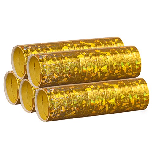 PartyMarty Gold Metallic Luftschlangen im 5er Sparpack - 5 Rollen mit je 18 holografisch-glitzernden Luftschlangen - Geburtstag, Hochzeits-Tisch Dekoration Abitur 2023 Abschlussfeier von PartyMarty