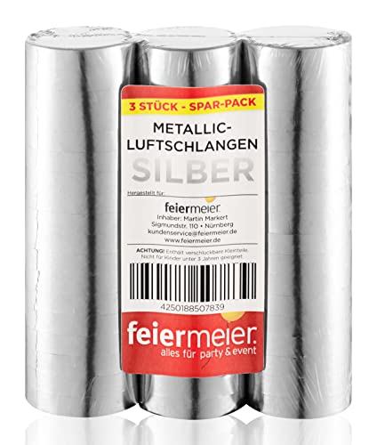 PartyMarty Luftschlangen Silber Metallic im 3er Sparpack - 3 Rollen mit je 18 metallisch glänzenden Luftschlangen - Karneval, Fasching, Hochzeit, Silvester & Co GmbH® von PartyMarty