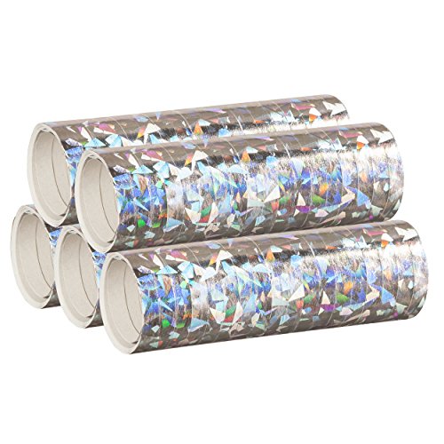 PartyMarty Silber Metallic Luftschlangen im 5er Sparpack - 5 Rollen mit je 18 holografisch-glitzernden Luftschlangen - für Karneval, Fasching, Geburtstag, Silvester, Dekoration GmbH® von PartyMarty